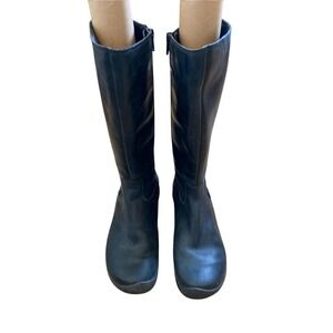 KEEN Bern Baby Bern Women's 8.5 Black Leather Riding Boots Buckle Side Zip Tall